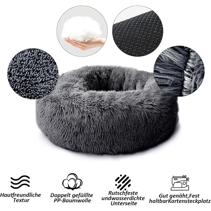CALIYO Крісло-гніздо для собак та котів, середнього розміру, 70 см, темно-сірий. М'яке, зручне, миється, придатне для сушки.