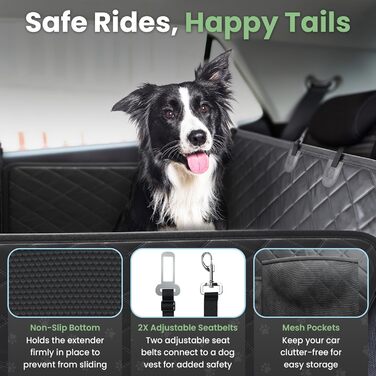 Захисний чохол на сидіння автомобіля для собак, 63.8 x 52.7 см, з ременями безпеки та мискою