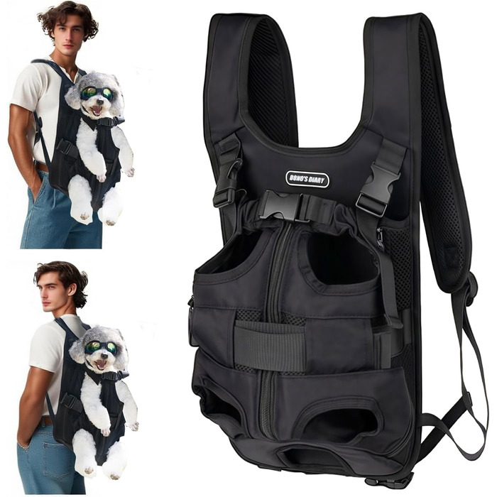 Рюкзак для тварин: переноска для собак та котів, регульована, чорний, L