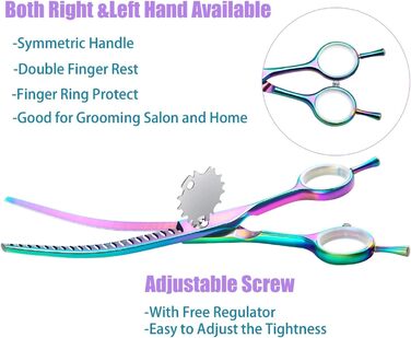 Ножиці для грумінгу собак та котів 7.2 дюйми, вигнуті, професійні, з нержавіючої сталі 440C, ручна робота