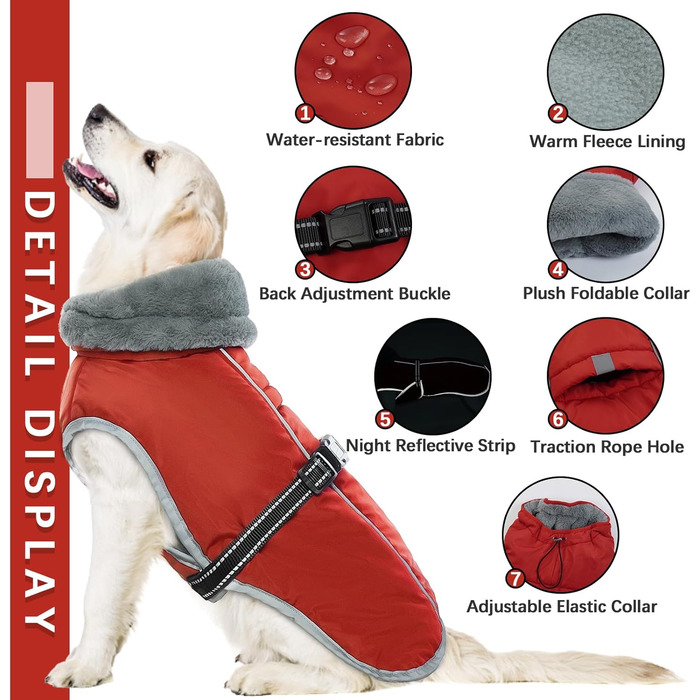 Водонепроникний теплий зимовий одяг для собак середніх порід, червоний, XL - куртка для собак