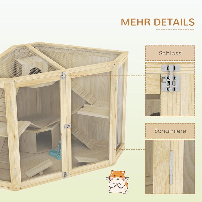 Клітка для хом'яків PawHut з дерева, 4 рівні, будиночок, гойдалка, годівниця, рампи, клітка для дрібних тварин, підходить для хом'яків та мишей, 115 x 69,5 x 79 см