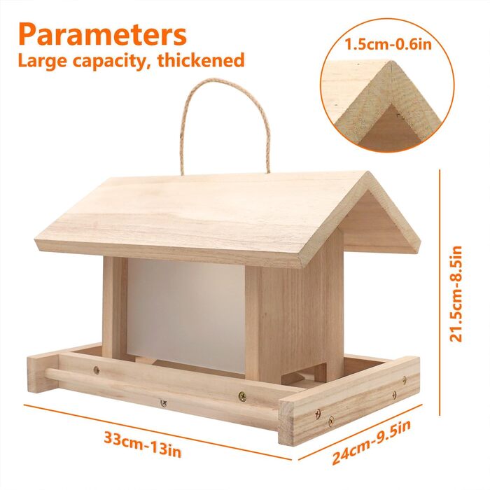 Дерев'яний будиночок для птахів Zeqeey на підвісці: велика місткість, годівниця для диких птахів, Finken, Rotkehlchen, Sparrows