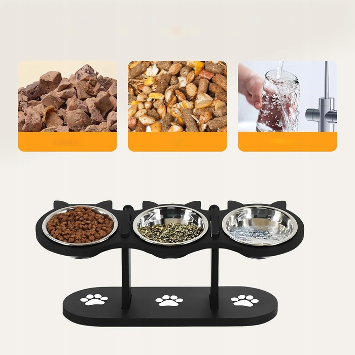 Дерев'яна стійка для годування тварин з 3 сталевими мисками