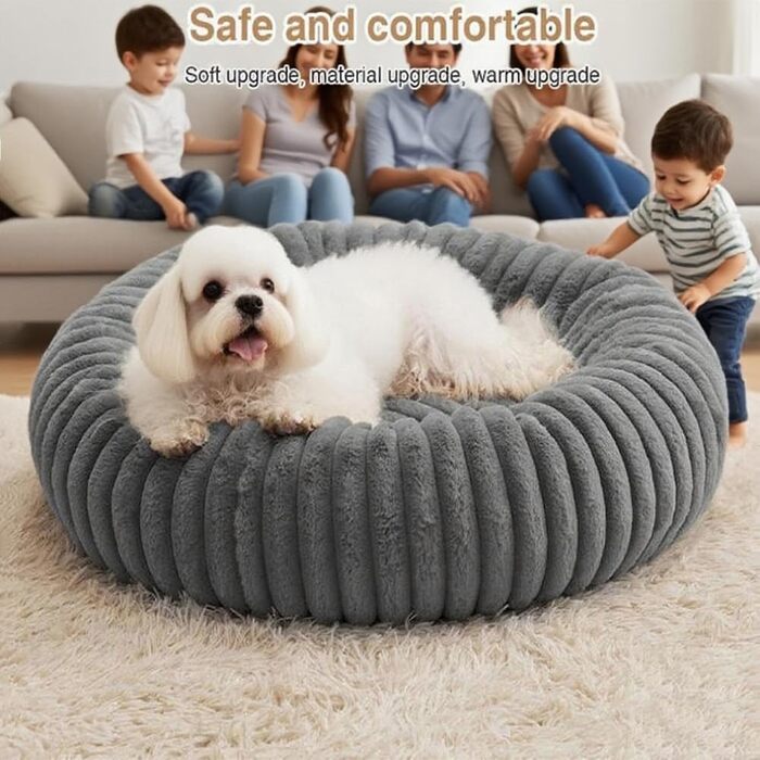 М'яке ліжко для домашніх тварин: ліжко для собак та котів, кругла форма, діаметр 50 см (сірий)