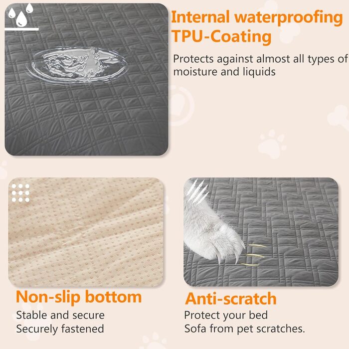 Водонепроникний килимок для собак 218 x 208 см, захист дивану та ліжка, великий, миючий, для собак та котів, з антиковзаючою основою, колір: коричневий