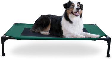 Підвищене собаче ліжко K&H Pet Products для вулиці, дихаюче, охолоджуюче, гамак для великих собак XL, знімний мережевий чохол, міцний металевий каркас, складане, портативне (107 x 76 x 18 см, зелено-чорна сітка)