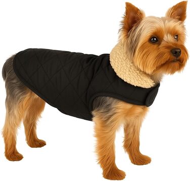 Теплий зимовий одяг для собак Flamingo Bonnie чорного кольору. Розміри: A: 55 см, B: 40–48 см, C: 68–74 см. Преміум-якість, водовідштовхуючий, можна прати при 30°C, на липучці, з плюшевою підкладкою.
