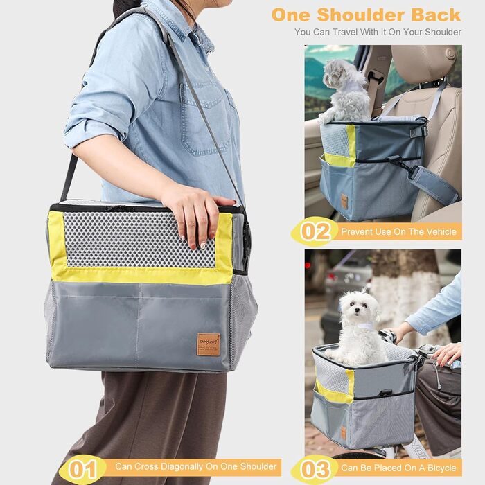 PETCUTE Кошик для собак на велосипед, з ременем безпеки, жовто-сірий, до 7.5 кг