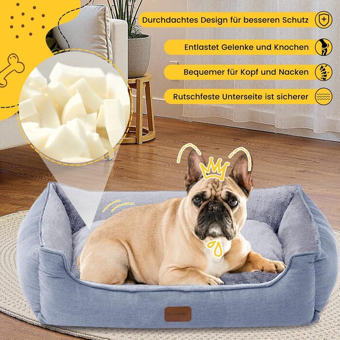 Ортопедичне ліжко для собак OUPEIWAWA, 62x50x17 см, сірого кольору, XL