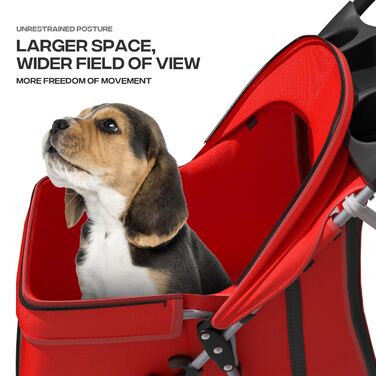 Візок для тварин: для собак та котів, 3 колеса, складний, з кошиком та тримачем для напоїв (червоний)