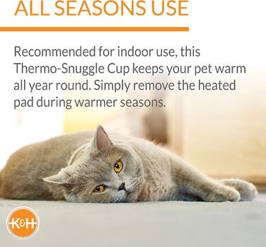 K&H PET PRODUCTS Термо-лежак для котів і малих собак, круглий, з підігрівом, для дому, велике тепле ліжко для котів