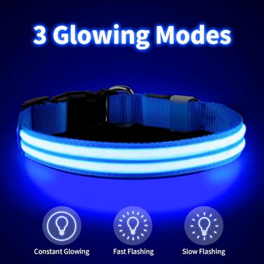 Світлодіодне нашийник для собак PcEoTllar, водонепроникний, з 3 світлодіодами, для малих, середніх та великих собак, зелений (блакитний)