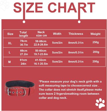 Нашийник для собак з натуральної шкіри, XL, червоний. Товстий, м'який, 5 см, для середніх та великих порід
