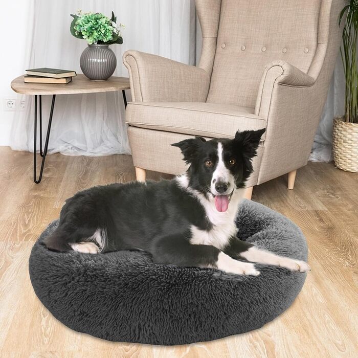 М'яке ліжко для собак та котів Donut, плюшеве, 58 см, темно-сірий