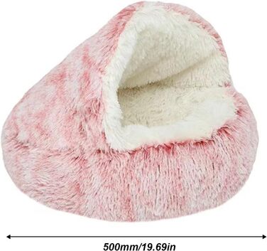 Кігтеточка-лежанка для котів та собак, гніздо-печеринка, м'який плюш, з капюшоном, 60x60 см (Рожевий)