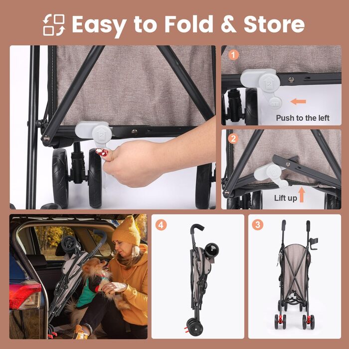 Дитяча коляска 3-в-1 для тварин та дітей, складана, 6 коліс, дихаюча сітка, колір кавовий