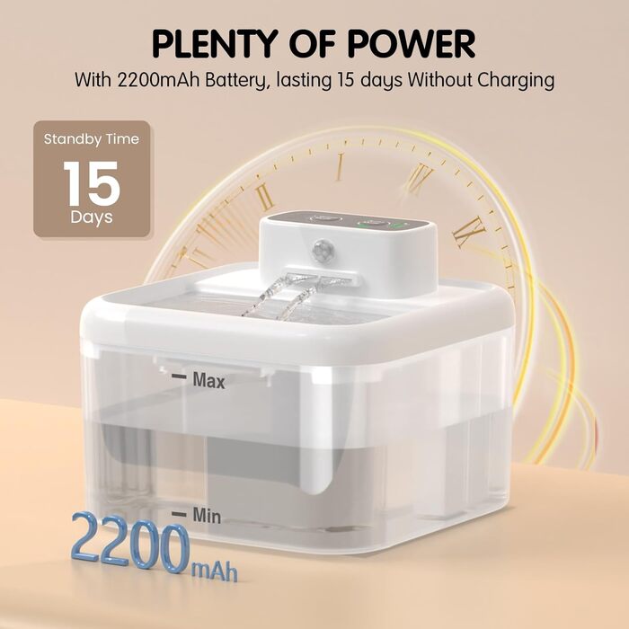 Фонтанчик для котів RUXAN WF06-Білий: ультратихий, з акумулятором 2200mAh, 3 режими, з датчиком руху, для котів та собак