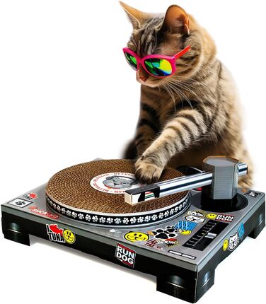 SUCK UK Картонний програвач для котів | Іграшка для котів | Програвач & DJ мікшер | Дряпалка | Дряпальний мат | Котові іграшки | Коти | Кошенята