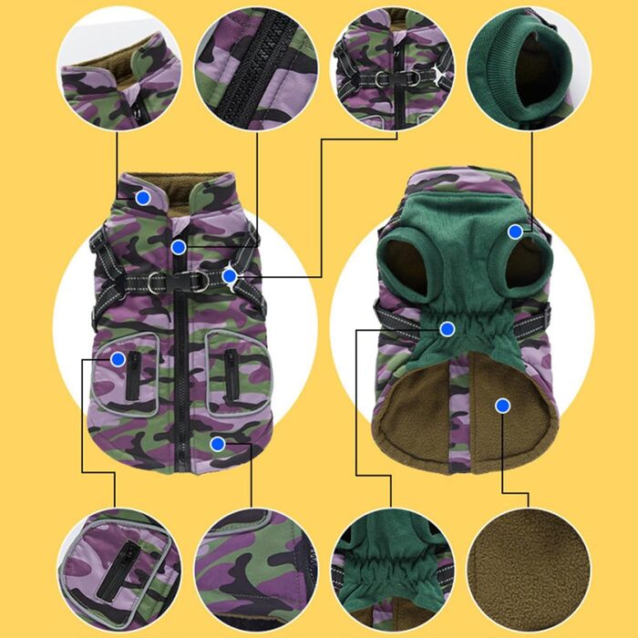 Зимова куртка для собак – 28 x 25 x 3 см, світловідбиваючий зимовий одяг для собак | Жилет з вбудованим шлейкою, одяг для домашніх тварин зі світловідбиваючими смугами для маленьких, середніх та великих (L)