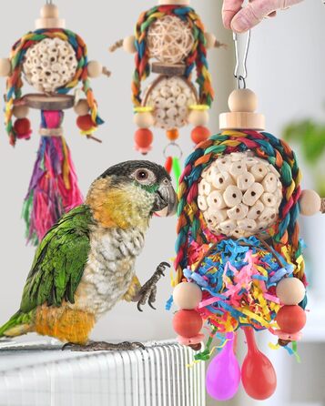Іграшка для папуг Bissap Conure, 3 шт., підвісна іграшка для папуг, соляні кульки з піщаним молотком для маленьких папуг, хвилястих папужок, корел, амадин, для розвитку та пошуку корму