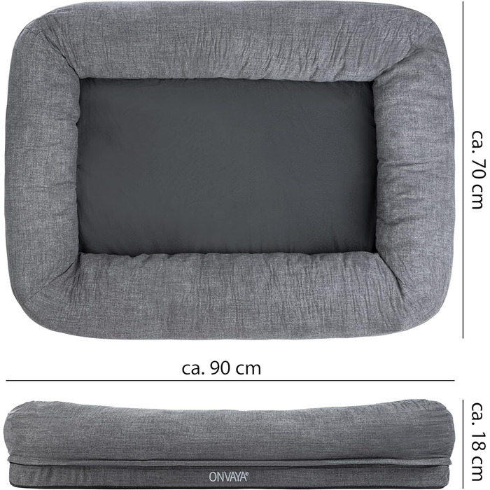 Ліжко для собак ONVAYA® | Ортопедичне, м'яке, з високим бортиком | Розмір L | Сірий колір | Для великих та маленьких собак