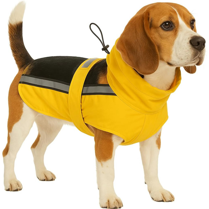 Дощовик для собак Ciro - жовтий, розмір A/B/C (45/51/58-60 см), поліестер, водонепроникний, з відбиваючими смугами, на липучці, придатний для прання при 30°C