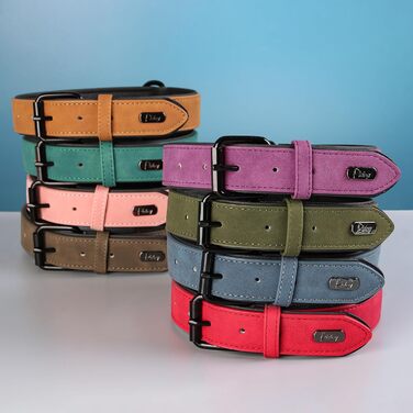 Нашийник для собак Didog з м'якої шкіри, дихаючий, міцний, з регульованою металевою застібкою, зелений, L, 33-43 см, 10-20 кг