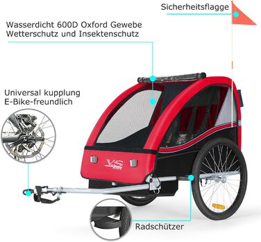 Дитячий причіп Tiggo VS 2-в-1: причіп для велосипеда та коляска-візок, червоний