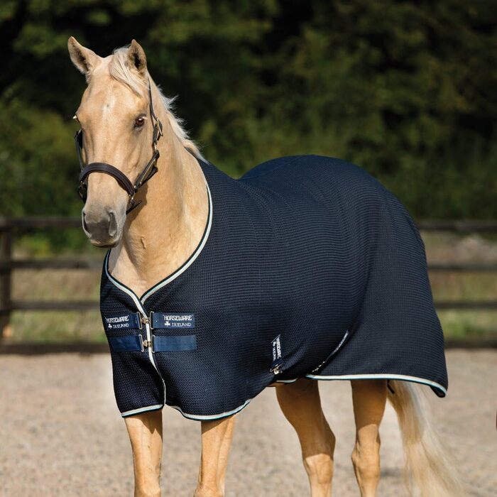 Попона Horseware Rambo Techni Waffle Cooler 140 см, Navy, Beige/Baby Blue & Navy