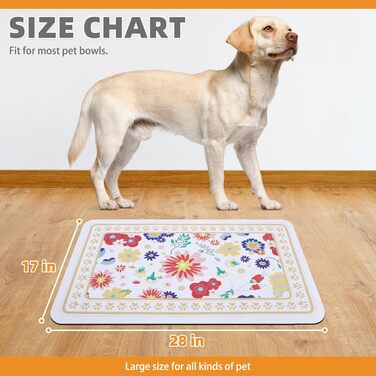 Килимок для годування собак Kooltail, вбираючий, швидковисихаючий, з водонепроникним гумовим покриттям, 12'x20' (1 шт.), квітковий принт
