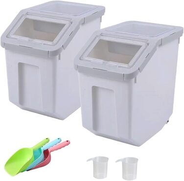 Контейнери для зберігання корму для тварин RUIAN, 2 шт. (сірий, рожевий, зелений) - ємності для сухого корму, зерна, рису, борошна з мірним стаканчиком та лопаткою на коліщатках