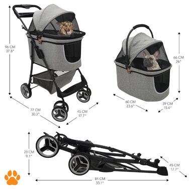 Візок для собак 2-в-1 CECE з переносною коробкою | Складаний візок-коробка для собак сірого кольору з додатковим кошиком для покупок та аксесуарів