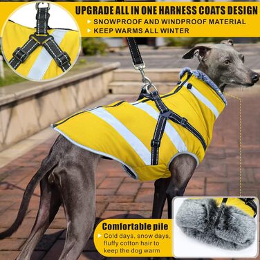 Водонепроникні куртки для собак, зимові теплі куртки для собак, одяг для домашніх тварин з відбиваючими елементами, куртки для собак у холодну погоду, затишні костюми для снігу, куртки та жилети для собак маленьких, середніх та великих порід (жовтий, 5XL)