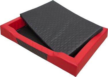 Крісло-ліжко для собак XL, 93x62 см, червоне екошкіра, чорна матрацна поверхня