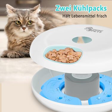 Автоматична годівниця для котів Ownpets для вологого та сухого корму, 6 порцій, з 2 охолоджувачами, захист лап, таймер