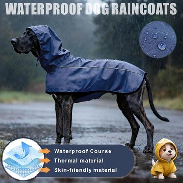 Дощовик для собак Mosucoirl: водонепроникний дощовик з регульованою капюшоном та отвором для повідка (Navyblau, L)