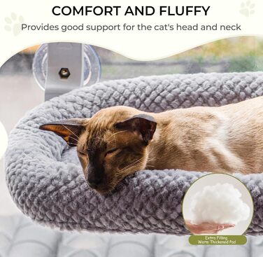 Котів гамак для вікна EDAGNY: м'який, розкладний, сірий, до 18 кг