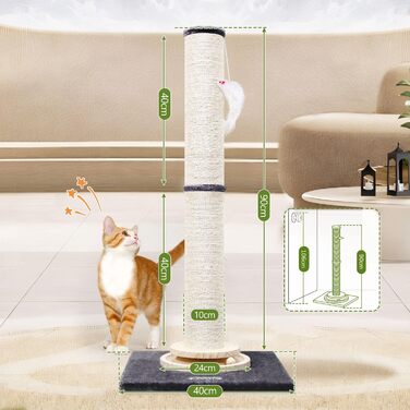 Котячий комплекс Globlazer XXL: стабільна стійка 90х50 см з іграшками, товстий стовпчик з сизалю, іграшковий м'ячик, для великих котів (SC35, темно-сірий)