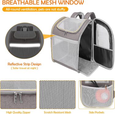 Рюкзак-переноска для собак та котів ALLSOPETS, рюкзак для тварин з безпечним ременем, світловідбиваючими смугами, для подорожей (Хакі)