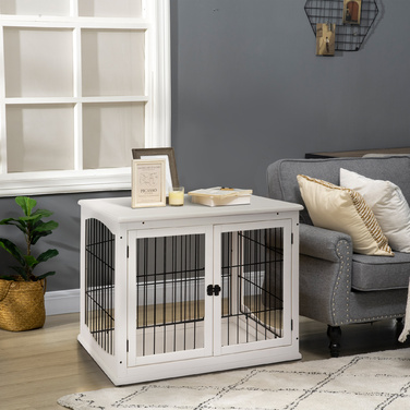 PawHut Dog House Transport Box Маленька клітка для домашніх тварин 81 x 58.5 x 66 см з МДФ та металу білого кольору, ідеально підходить для домашніх тварин