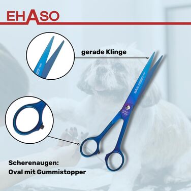 Професійна пряма ножиця для собак з титану EHASO – 20 см, нержавіюча, довговічна