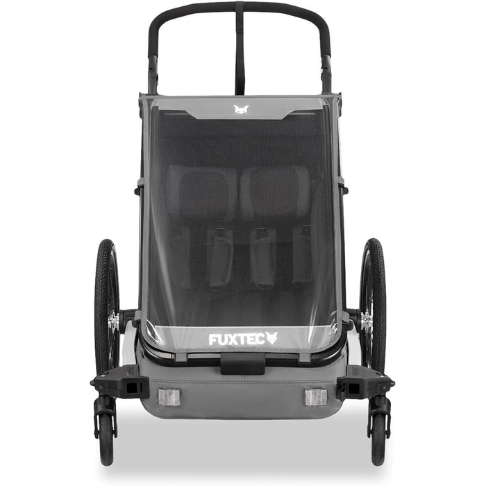 Фуктек Причіп для велосипеда Sportfux на 2 місця, сірий, з сумкою, відбивачами, ручкою-штовхачем, захистом від дощу та сонця, складний