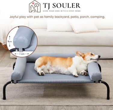 Зручне ліжко для собак на вулицю з піднятим бортиком, охолоджуюче, для маленьких та середніх собак, сіре, 87x63.5x20 см