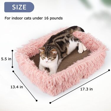 Котячий когтеточка з картону з коробкою, міцна велика ліжко для котів, м'яка когтеточка з гофрокартону, знімна, двостороння, захист меблів (44×34×14см), рожевий колір