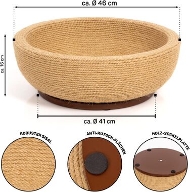 Котяча дряпальня з миски CanadianCat - лежанка з сизалю, 45x45x16 см