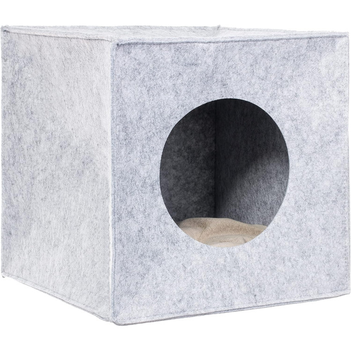 Кішка/Собака: Хатинка з фетру 33x33x33 см, м'яке ліжко з подушкою, складана, сірого кольору