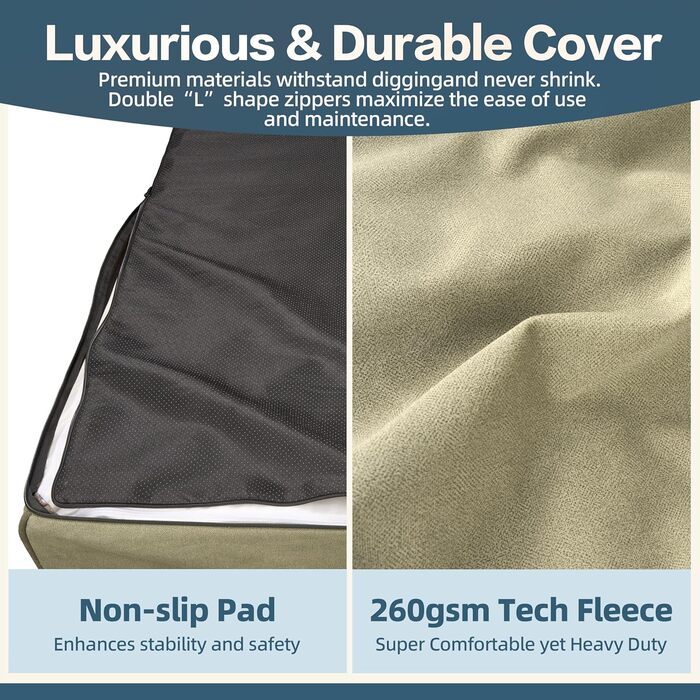 Sytopia Ортопедичне ліжко для собак XXL з Memory Foam, 17.8 см, для собак понад 45 кг, водовідштовхувальний чохол, бежевий колір