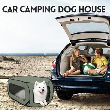 Складана переноска для собак 92x52x52 см з подвійними дверцятами - безпечна для подорожей на авто, з вентиляцією, Pop-Up дизайн з оксфордської тканини, для собак/кішок до 30 кг (Зелена)