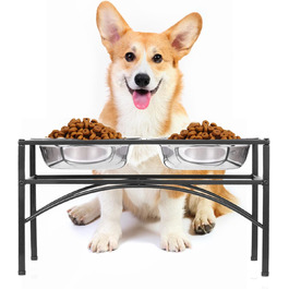 Підставка для мисок для собак TEKEPL - 2 миски з нержавіючої сталі, стійка, антиковзаюча, для води та корму (M)